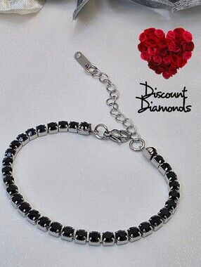 Black Zircon Tennis Bracelet on 925 Stainless Steel